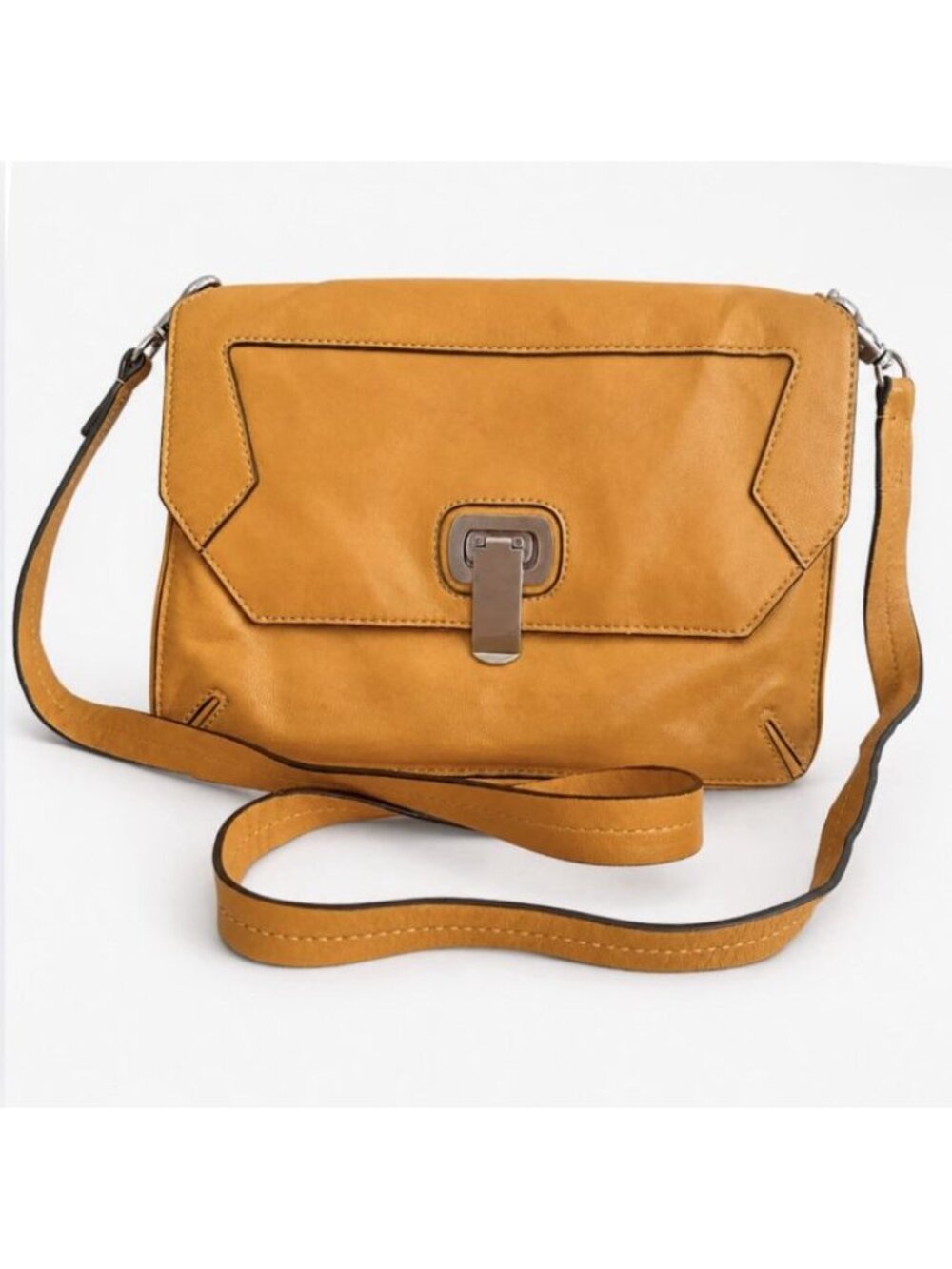 Botkier Mustard Yellow Gold Leather Cross Body Bag Medium Shoulder Purse Flap